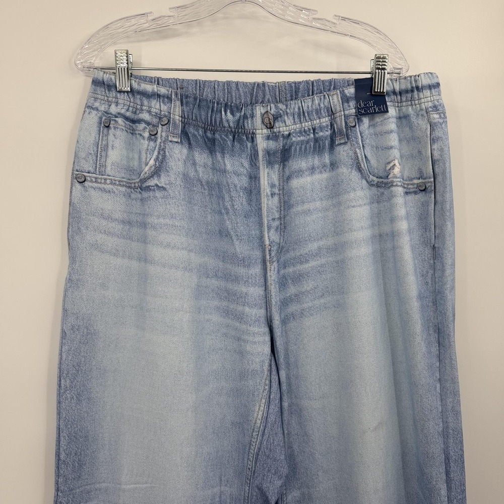 Dear Scarlett Pants Womens 1X Blue Denim Wide Leg Pull On Elastic Waist Zenim - Picture 2 of 12